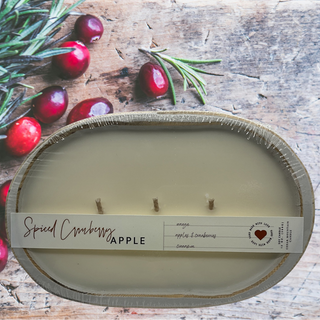 3 Wick Distressed Wood Dough Bowl - Spiced Cranberry Apple